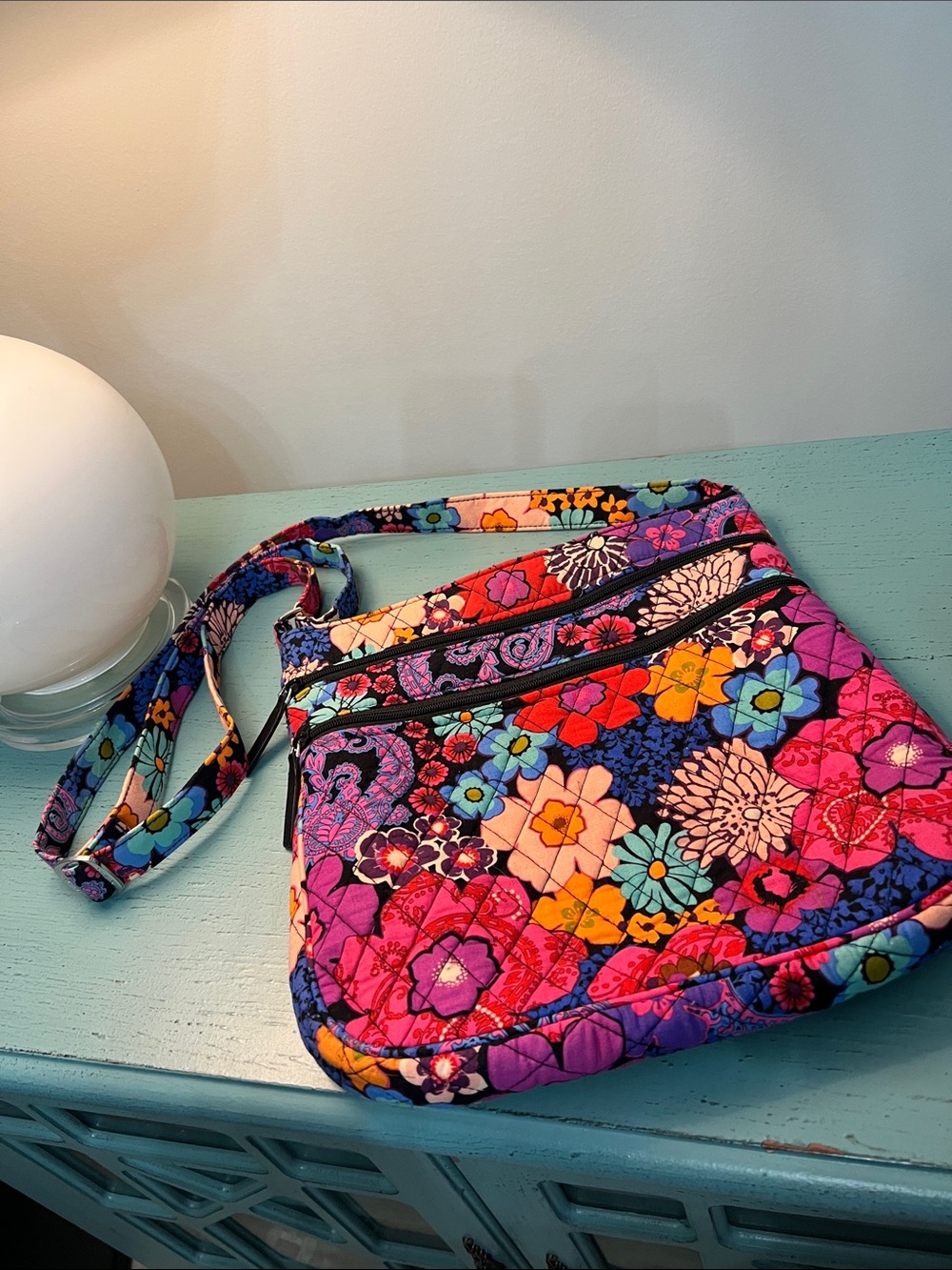 Vera Bradley Retired Floral Fiesta Double Zip Crossbody Bag